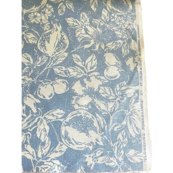 2 yds St. Leger & Viney *Flowering Pomagranite* Linen Upholstery Fabric | Blue - Picture 11 of 16